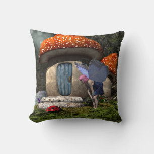 Cute Pink-Haired Fairy Meets Ladybug Throw Pillow