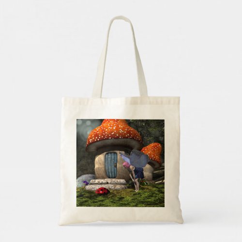 Cute Pink_Haired Fairy Meets Ladybug Tote Bag
