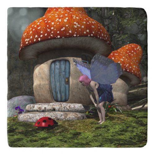 Cute Pink_Haired Fairy Meets Ladybug Trivet