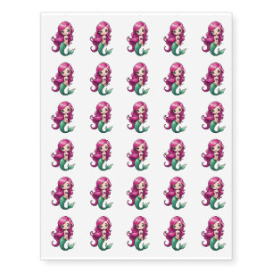 Cute Pink Haired Mermaid Temporary Tattoos