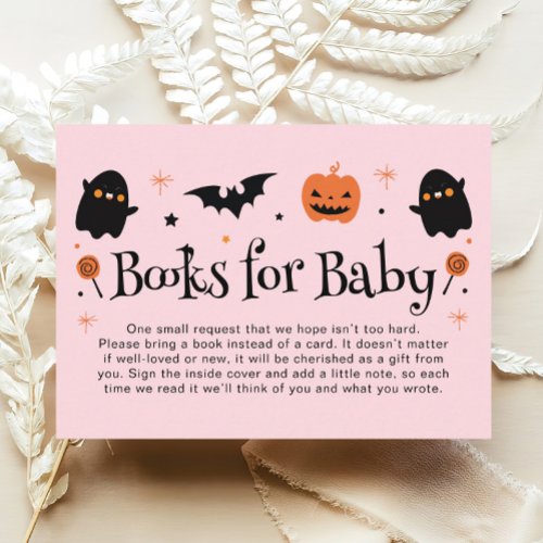 Cute Pink Halloween Baby Girl Shower Book Request Enclosure Card