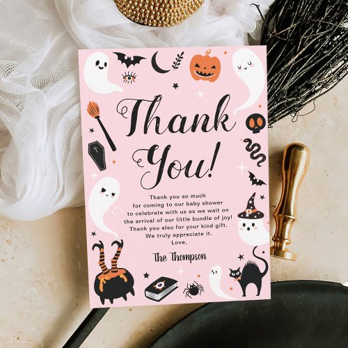 Cute Pink Halloween Baby Girl Shower Thank You Card