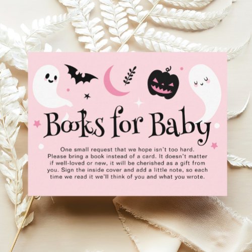 Cute Pink Halloween Baby Shower Books for Baby Enclosure Card