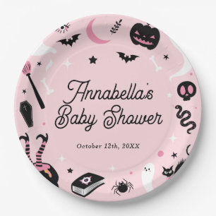 Cute Pink Halloween Baby Shower Paper Plates