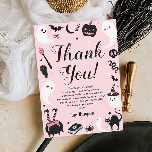 Cute Pink Halloween Baby Shower  Thank You Card