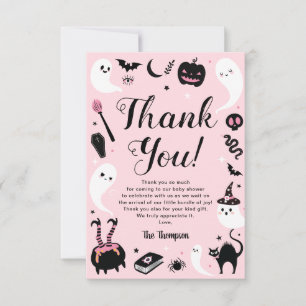 Cute Pink Halloween Baby Shower Thank You Card