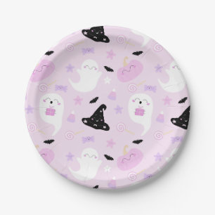 Cute Pink Halloween Birthday Paper Plates