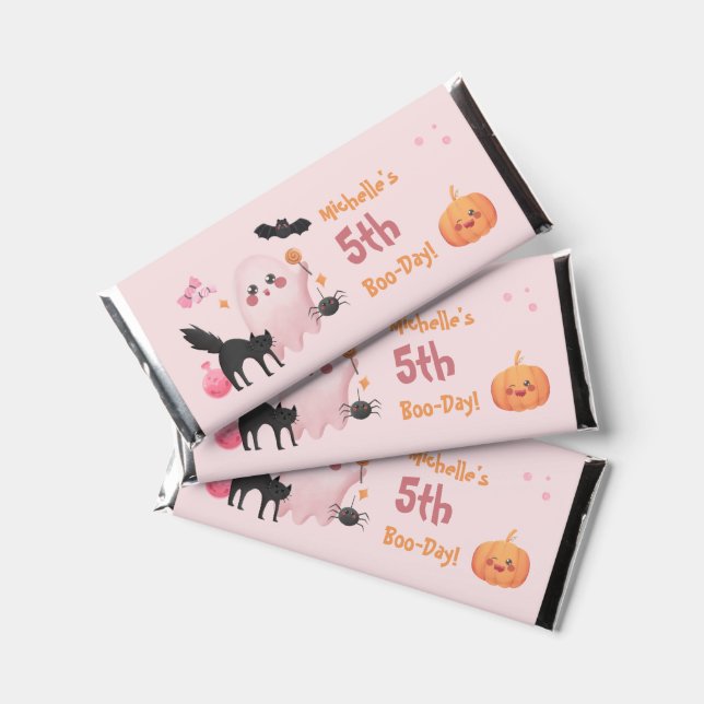 Cute Pink Halloween Birthday Party  Hershey Bar Favors (Front)