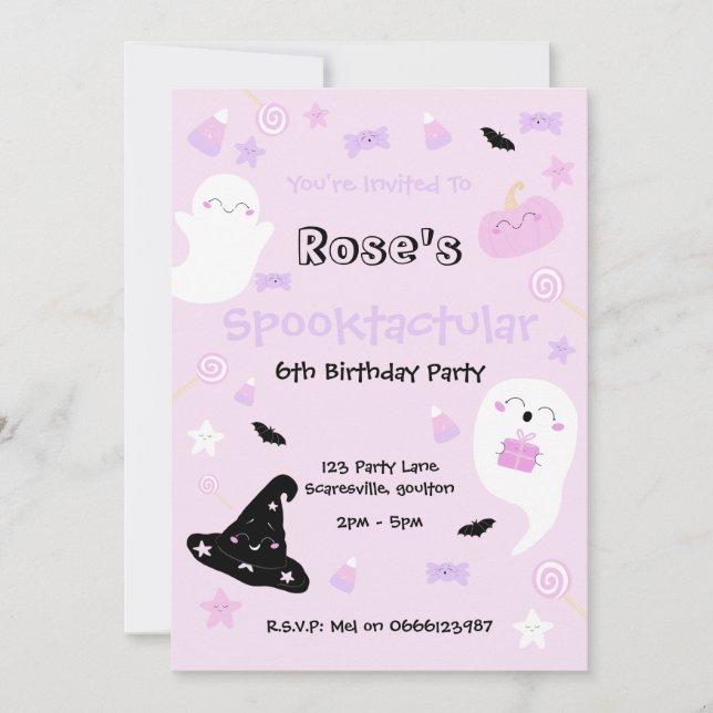 Cute Pink Halloween Birthday Party Invitation (Front)