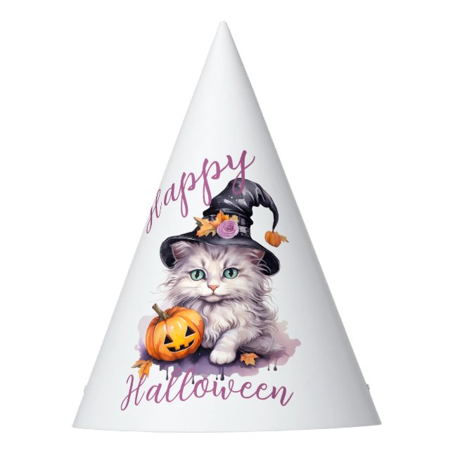 Cute Pink Halloween Birthday Party Kitten Pumpkin Hat (Front)