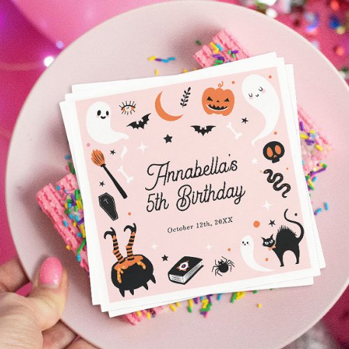 Cute Pink Halloween Birthday Party Napkins