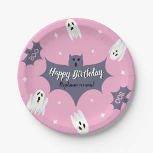 Cute Pink Halloween Birthday Party Paper Plates