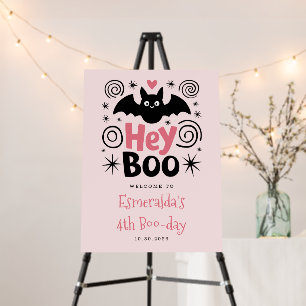 Cute Pink Halloween Birthday Party Welcome Sign