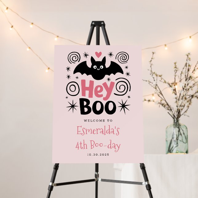 Cute Pink Halloween Birthday Party Welcome Sign (In Situ (Stand))