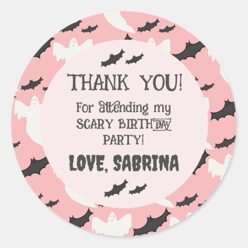 Cute Pink Halloween Birthday Thank You Sticker