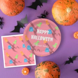 Cute pink Halloween customizable Paper Plates