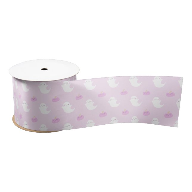 Cute Pink Halloween Ghost and Pumpkin  Satin Ribbon (Spool)