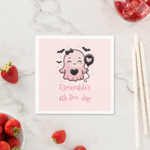 Cute Pink Halloween Ghost Birthday Party Napkins