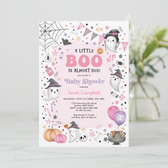 Cute Pink Halloween Ghost Girl Baby Shower Invitation | Zazzle