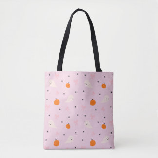 Cute Pink Halloween Ghost Pattern Tote Bag