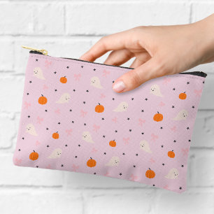 Cute Pink Halloween Ghost Pattern Zipper Pouch