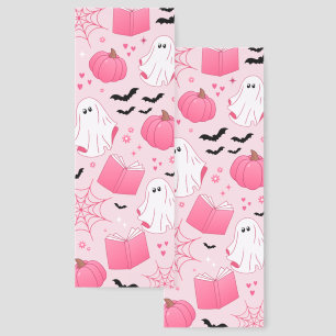 Cute Pink Halloween Ghost & Pumpkin Pattern Bookmarks
