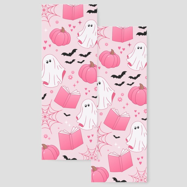 Cute Pink Halloween Ghost & Pumpkin Pattern  Bookmarks (Front & Back)