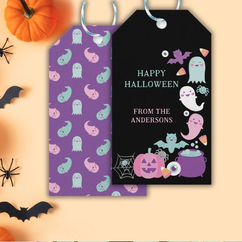 Cute pink halloween ghosts bat and spiders Tote Gift Tags