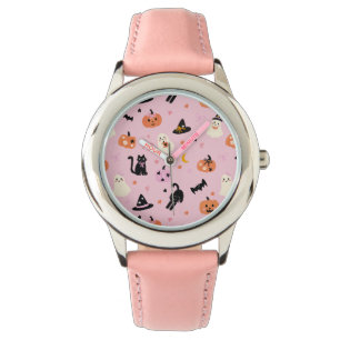Cute Pink Halloween Ghosts Cats and Pumpkins Watch