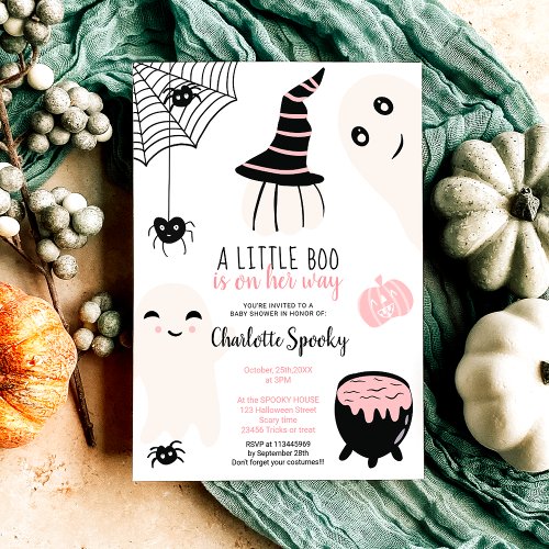 Cute pink Halloween little boo girl baby shower Invitation