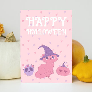Cute Pink Halloween Party Holiday Card