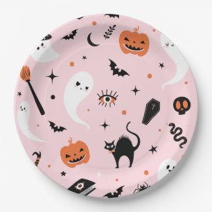 Cute Pink Halloween Party Paper Plates