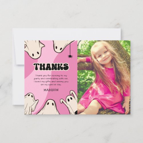 Cute Pink Halloween Photo Birthday Thank You Card