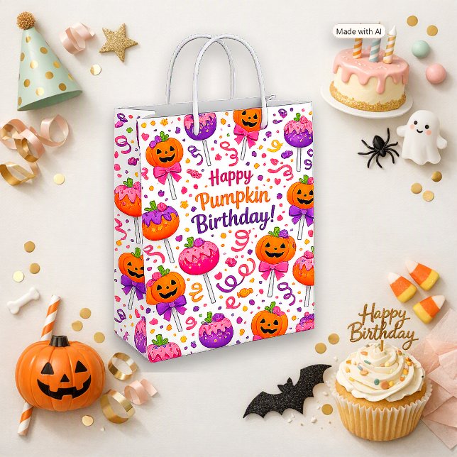 Cute Pink Halloween Pumpkin Cake Pop Birthday  Medium Gift Bag (Creator Uploaded)