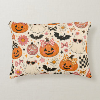 Cute Pink Halloween Pumpkin Pattern with Bows Accent Pillow