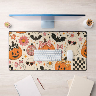 Cute Pink Halloween Pumpkin Pattern with Bows Desk Mat