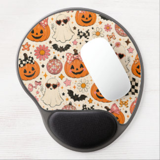 Cute Pink Halloween Pumpkin Pattern with Bows Gel Mouse Pad