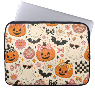 Cute Pink Halloween Pumpkin Pattern with Bows Laptop Sleeve