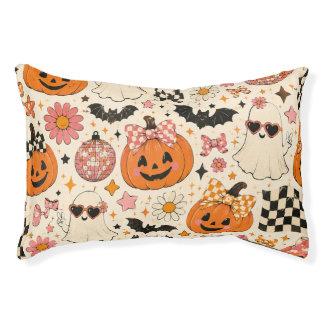 Cute Pink Halloween Pumpkin Pattern with Bows Pet Bed
