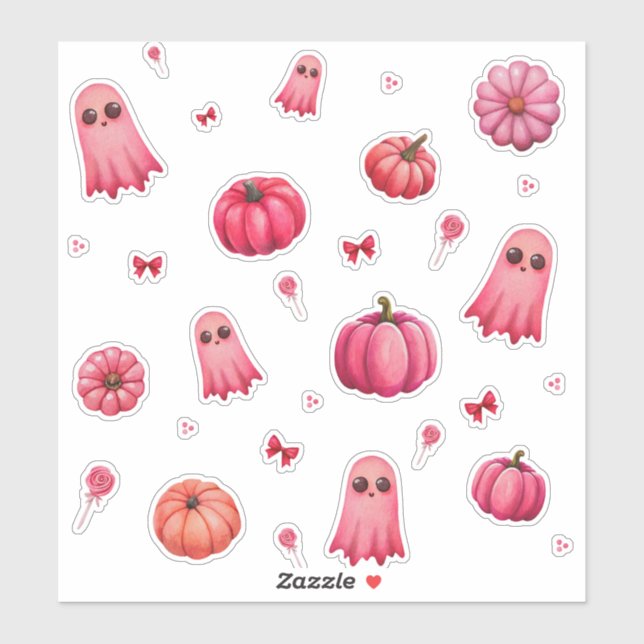 Cute Pink Halloween Pumpkins Sticker (Sheet)