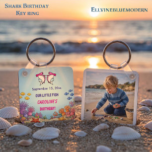 Cute Pink Hammerhead Shark Ocean Birthday Photo Keychain