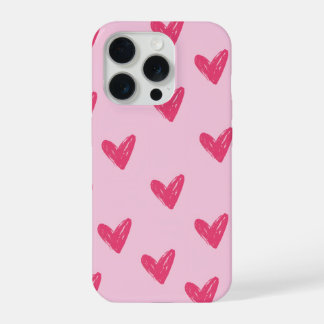 Cute Pink Hand Drawn Hearts Pattern Aesthetic iPho iPhone 15 Pro Case