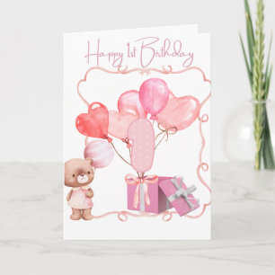 Cute Pink Happy 1st Birthday  Card