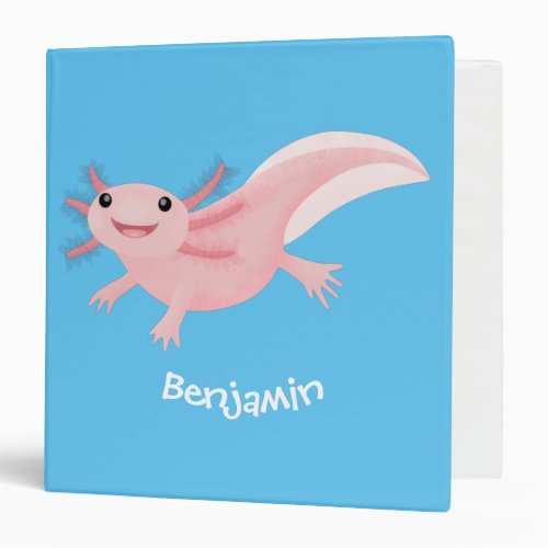 Cute pink happy axolotl 3 ring binder