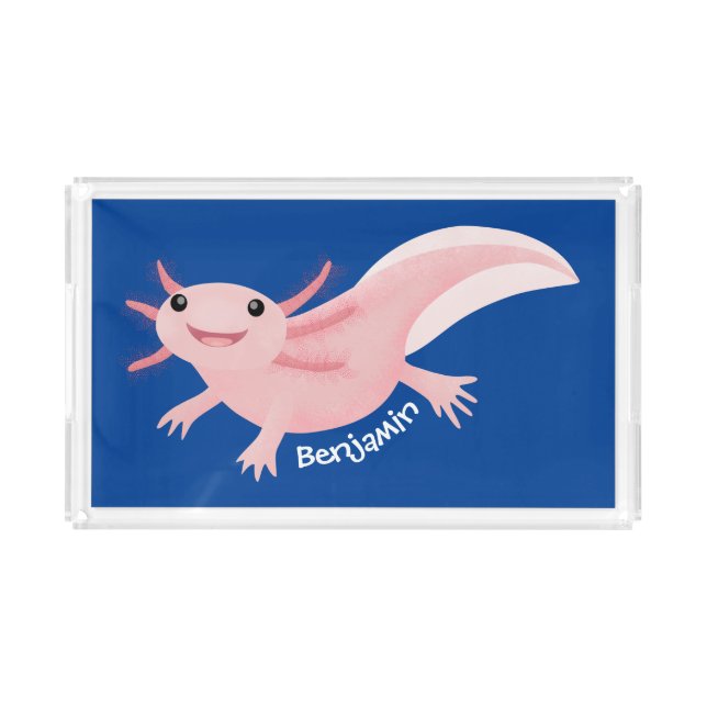 Cute pink happy axolotl  acrylic tray (Front)