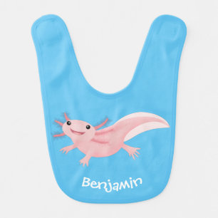 Cute pink happy axolotl baby bib