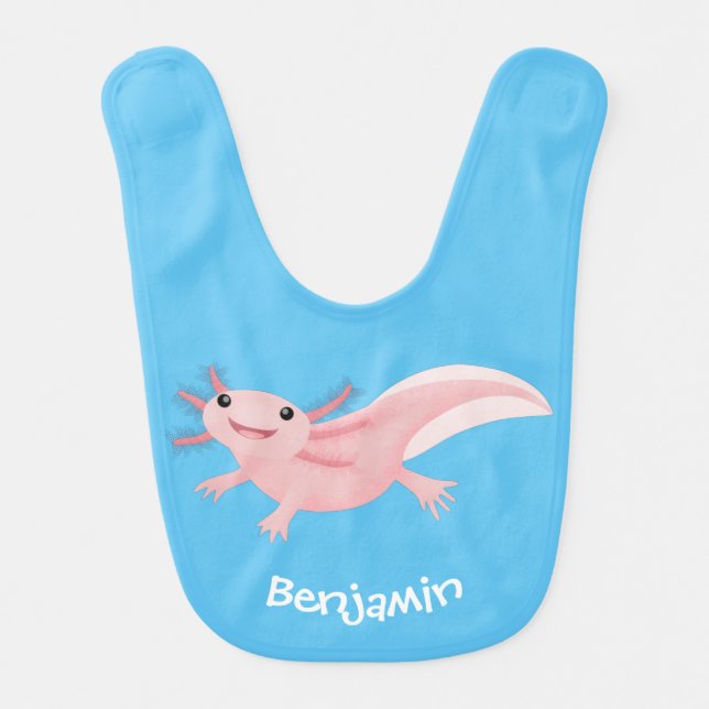 Cute pink happy axolotl baby bib (Front)