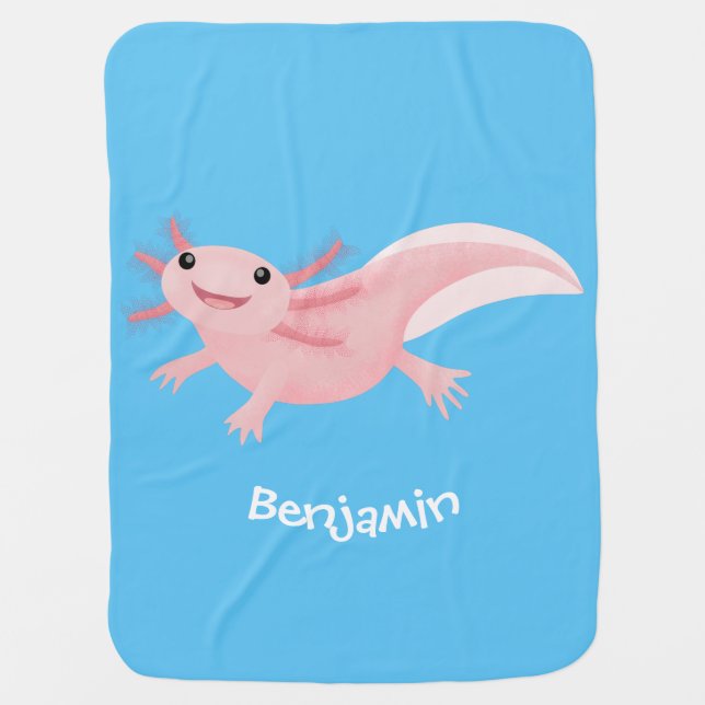 Cute pink happy axolotl baby blanket (Front)