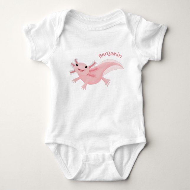 Cute pink happy axolotl baby bodysuit (Front)