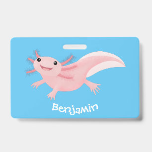 Cute pink happy axolotl badge
